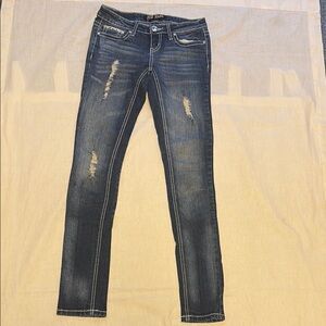 Blue Skinny Jeans with Vintage Fading